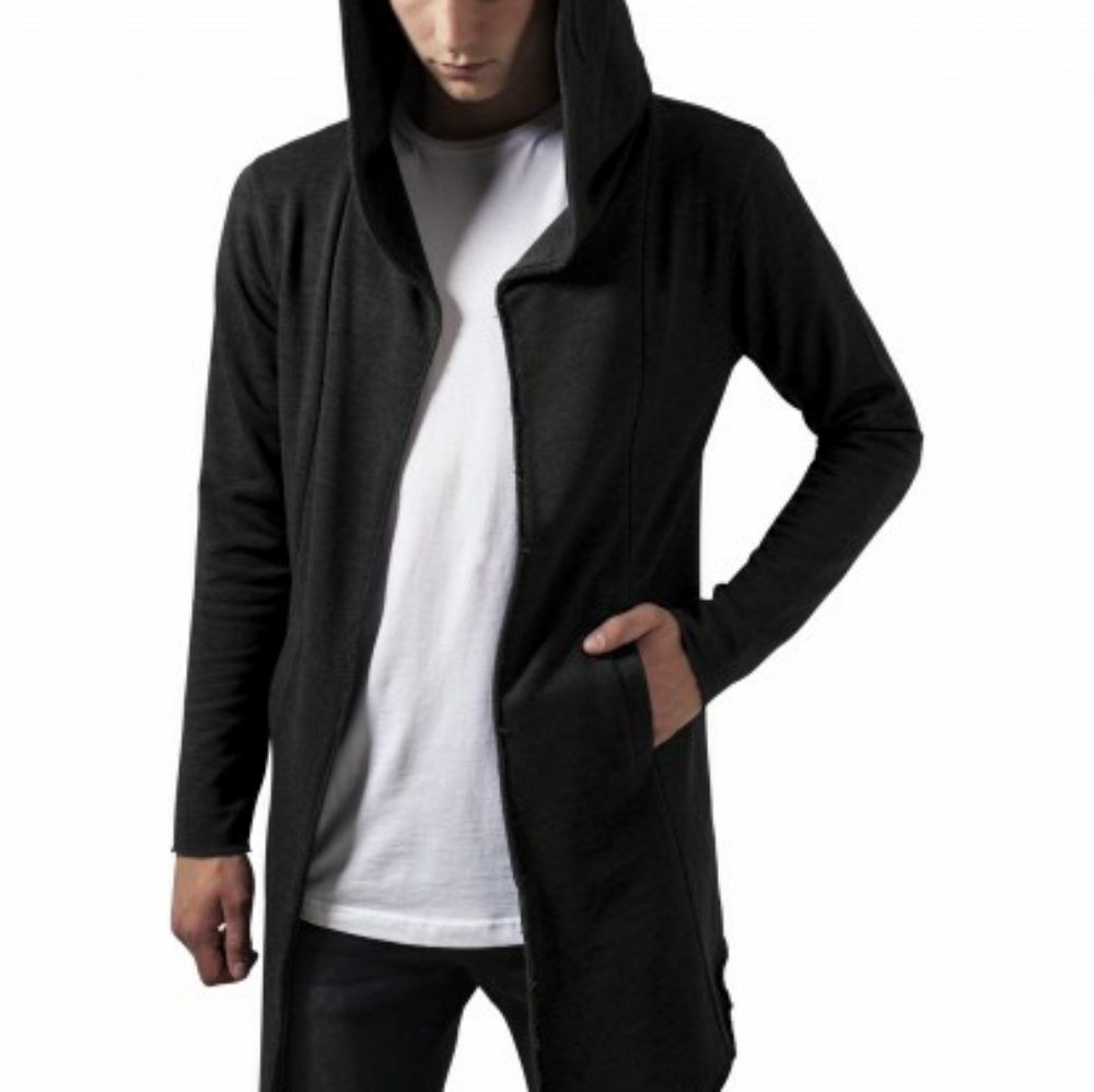 Black Hooded Asymmetric Cardigan